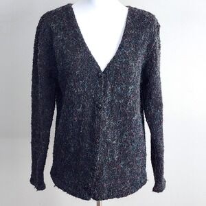 Alliance Cardigan Womens Medium Black Eyelash Knit V-Neck Witchy Artsy Grunge
